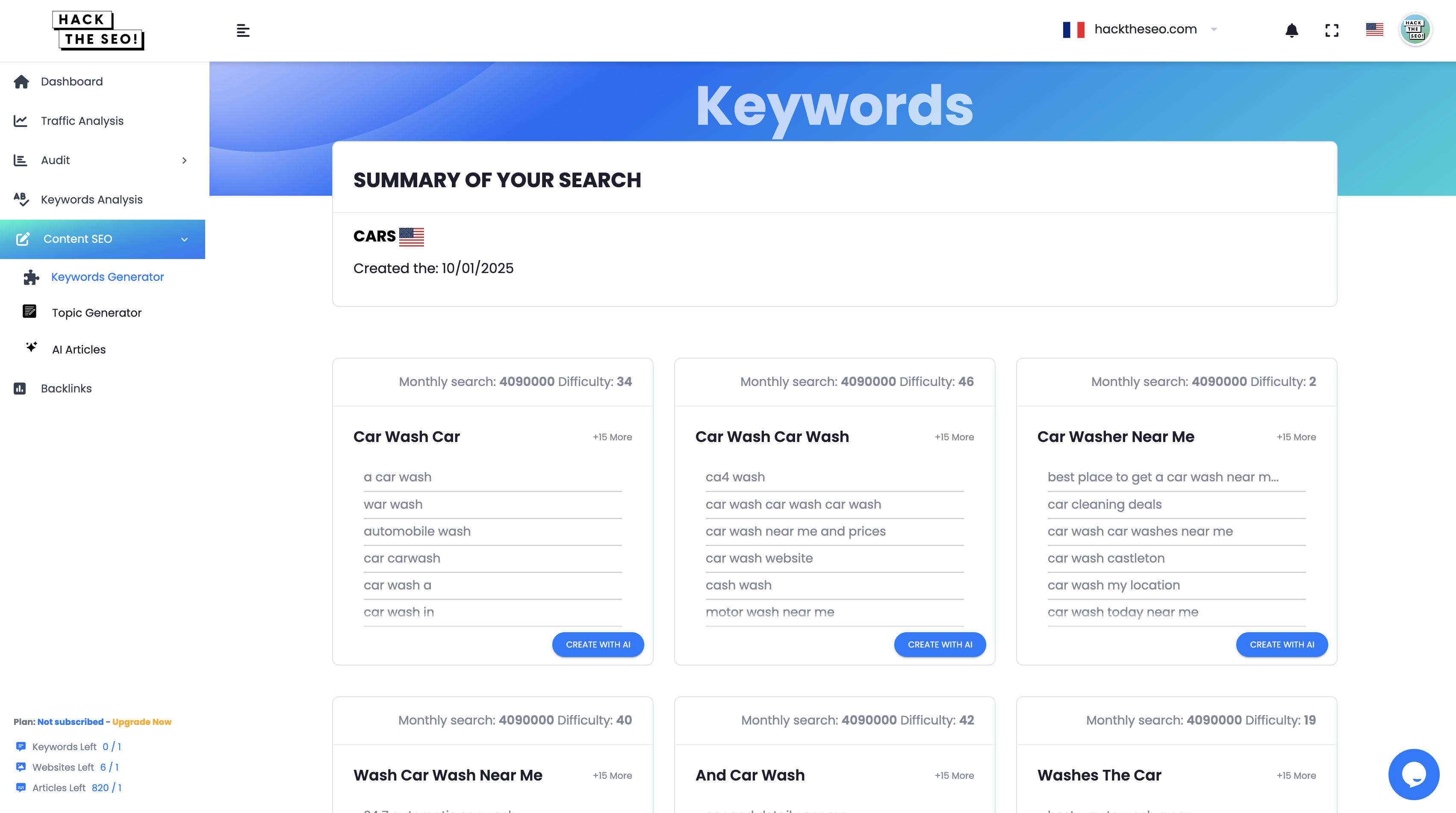 AI Keyword Research exemple hack the seo