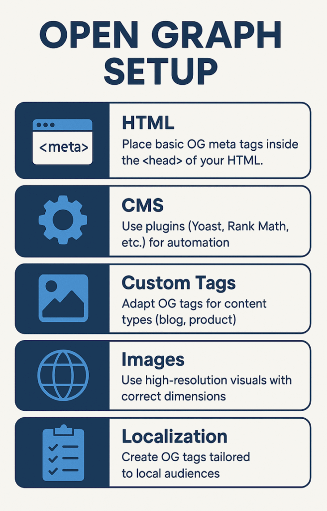 Setting up and customizing open graph tags.