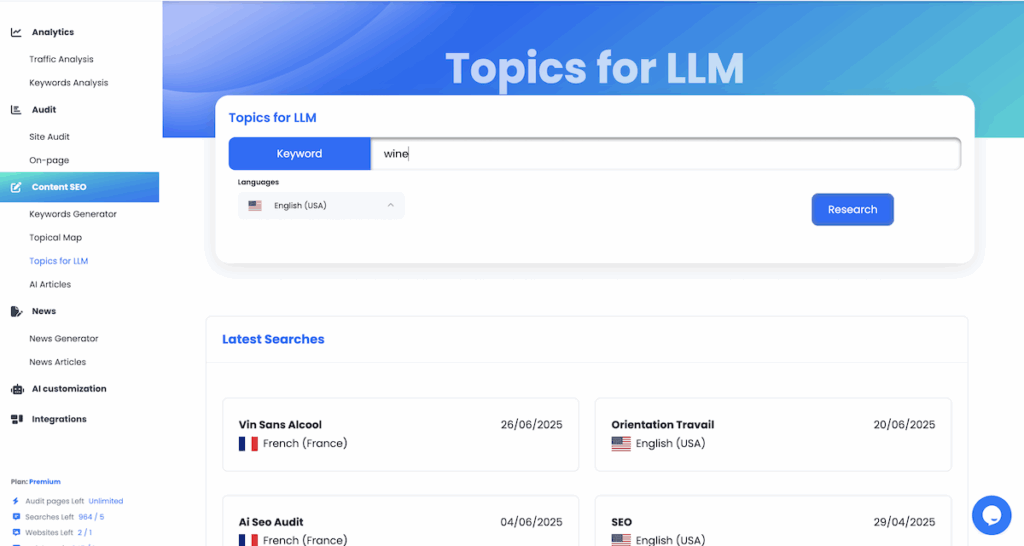 Research topics for llm