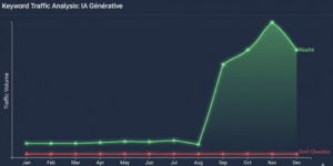 Graphique comparant le volume de recherche réel en temps réel versus les données lissées d'un outil SEO obsolète.