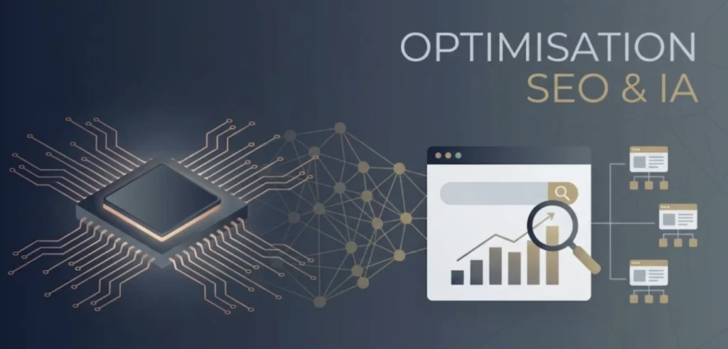 Illustration symbolisant loptimisation de contenu SEO assistée par intelligence artificielle et analyse sémantique pour 2026