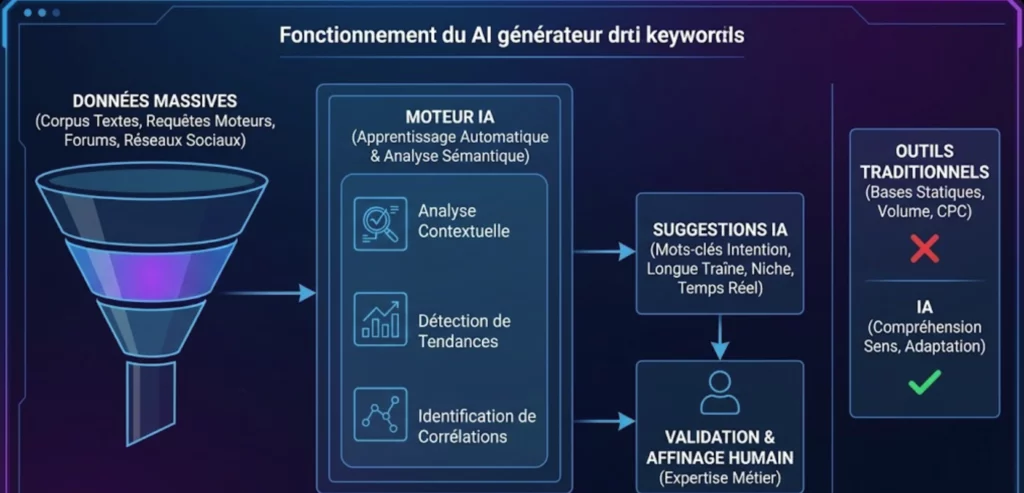 Analyse mots clés : exploiter efficacement les résultats d’un générateur IA 1 fonctionnement-d’un-générateur-de-mots-clés-IA