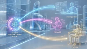 Illustration conceptuelle de l'IA adaptant le contenu web à différentes audiences cibles