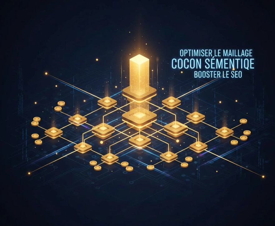 Schéma abstrait montrant la transmission de l'autorité SEO (Link Juice) depuis une page pilier vers les pages transactionnelles.