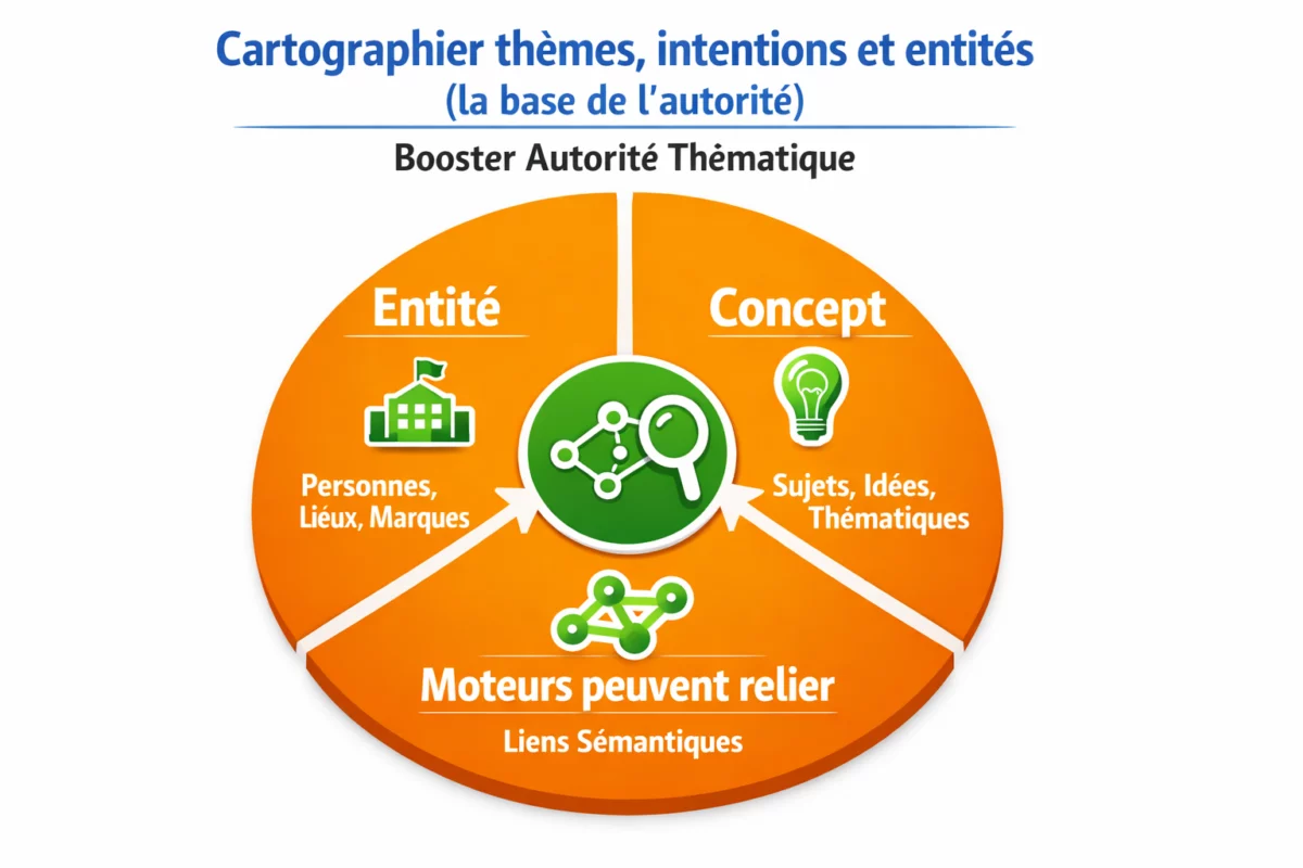 booster autorité thématique — Cartographier thèmes, intentions et entités (la base de l’autorité)