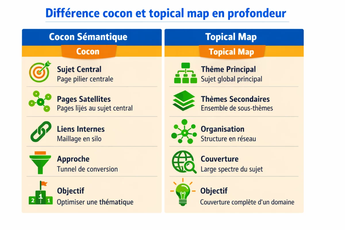 Différence cocon et topical map en profondeur | Hack the seo