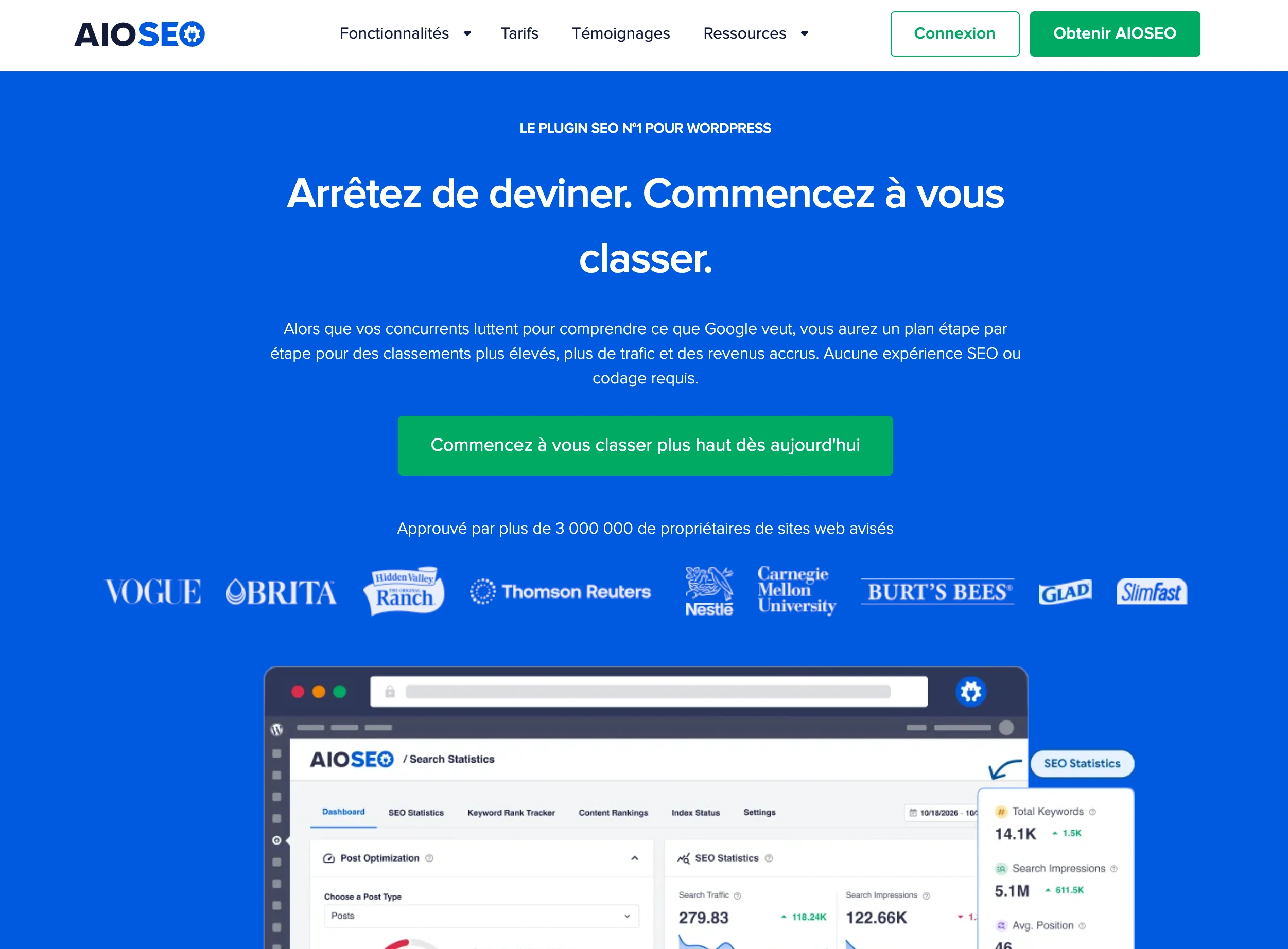 Interface du plugin SEO WordPress AIOSEO
