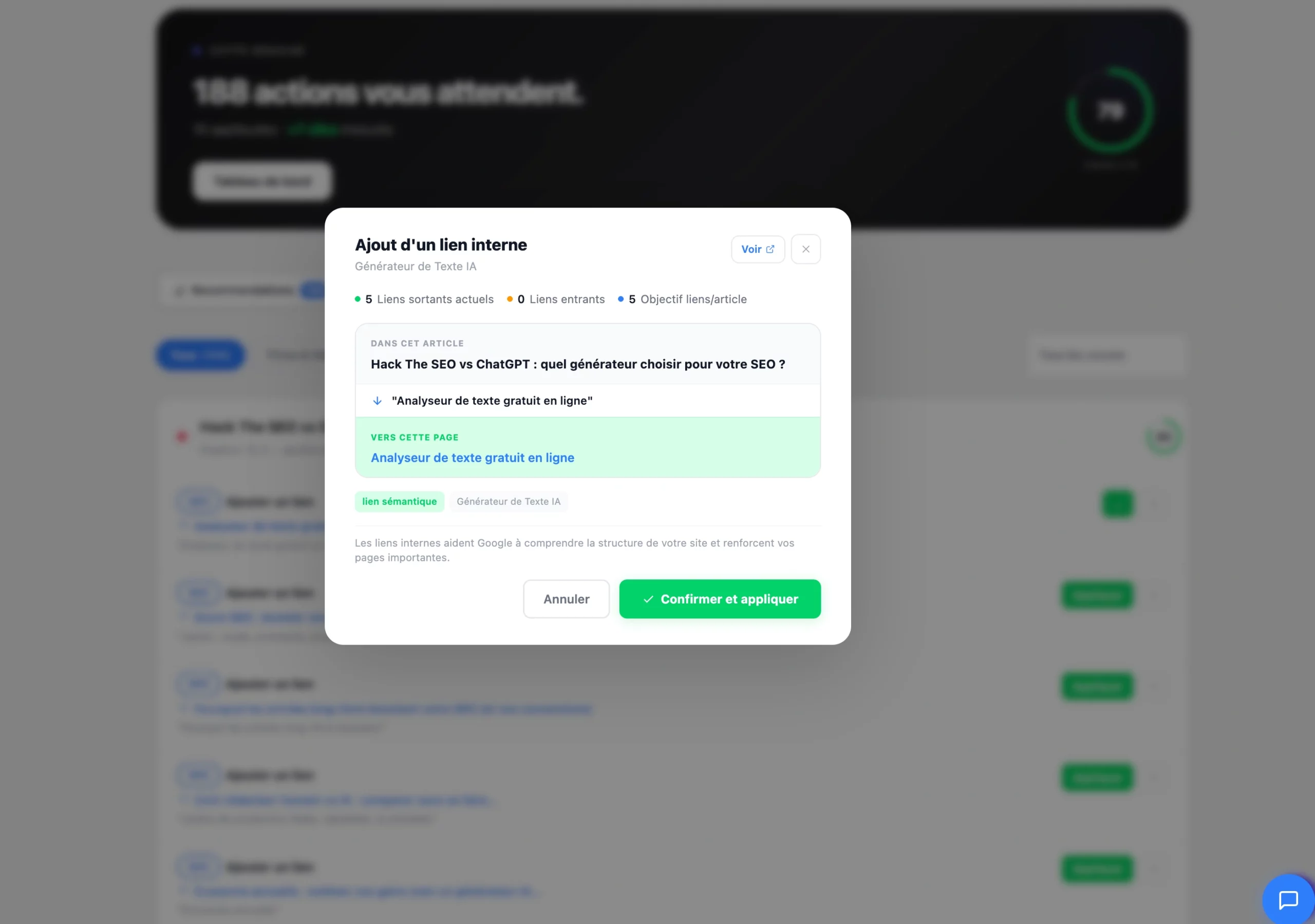 Automatic anchor proposal of the cocoon on WordPress