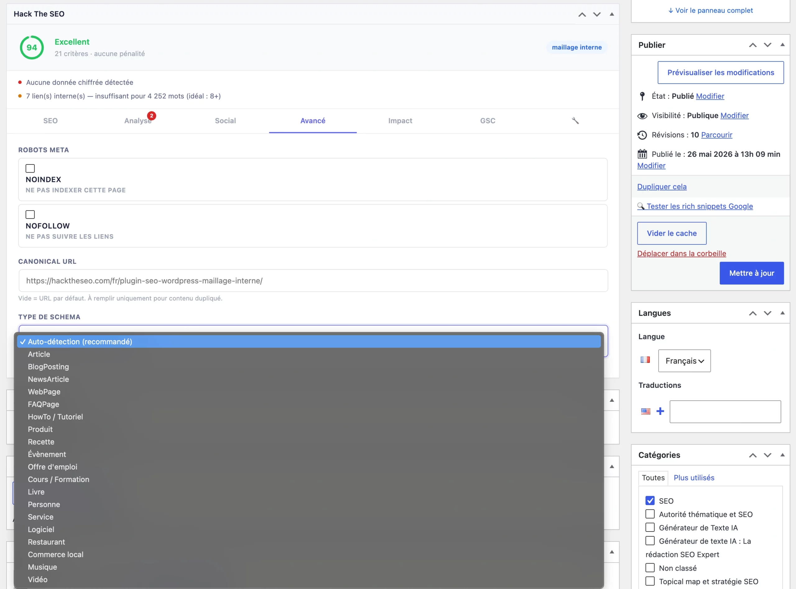 Automatic Schema.org on WordPress — JSON-LD structured data from the Hack The SEO plugin