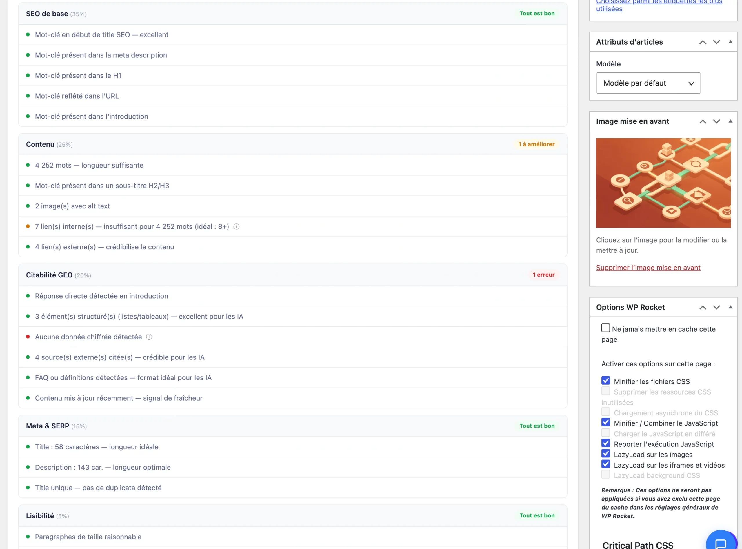 GEO Score of a WordPress content in Hack The SEO