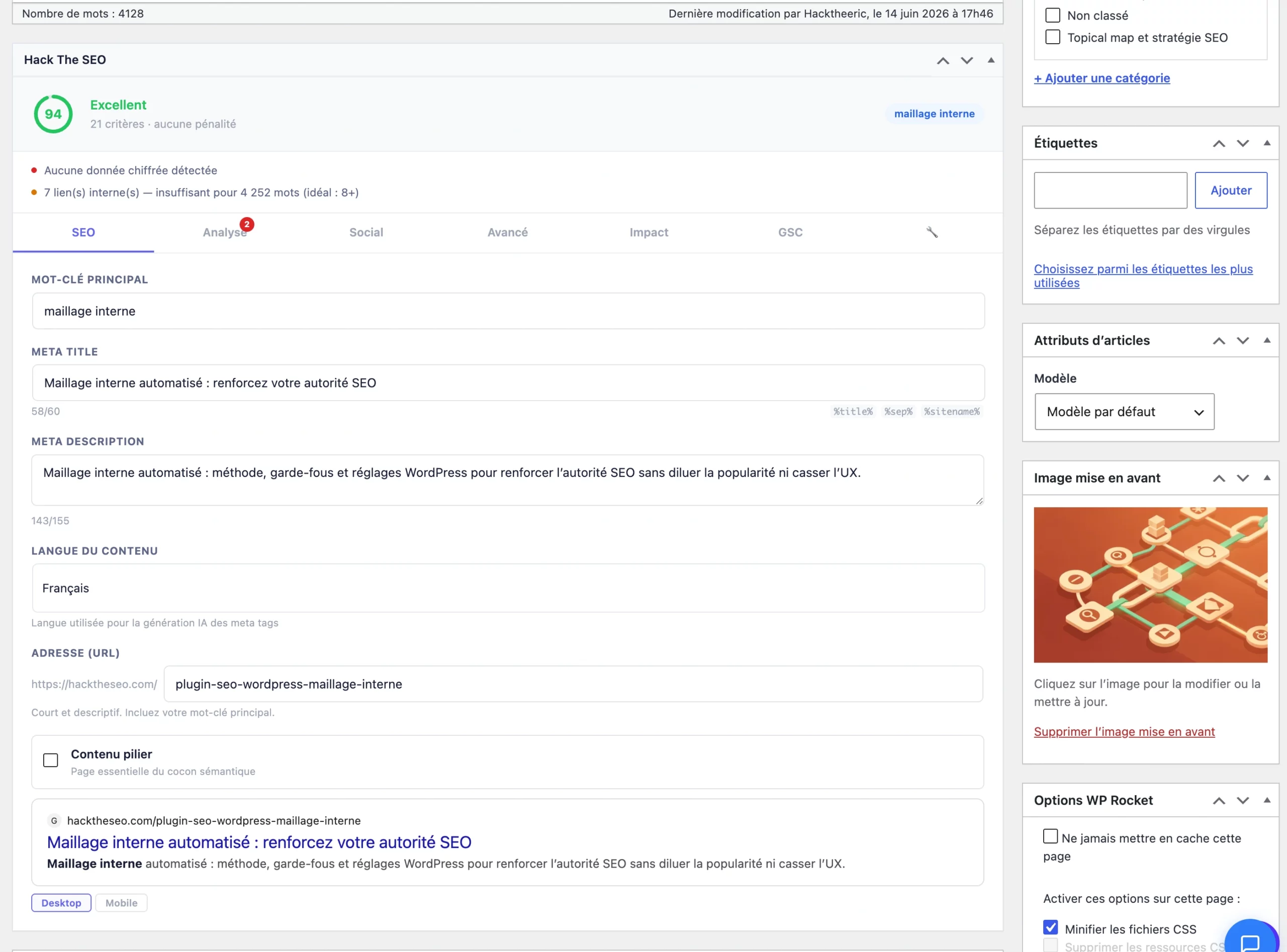 GEO SEO Score on WordPress with the Hack The SEO plugin