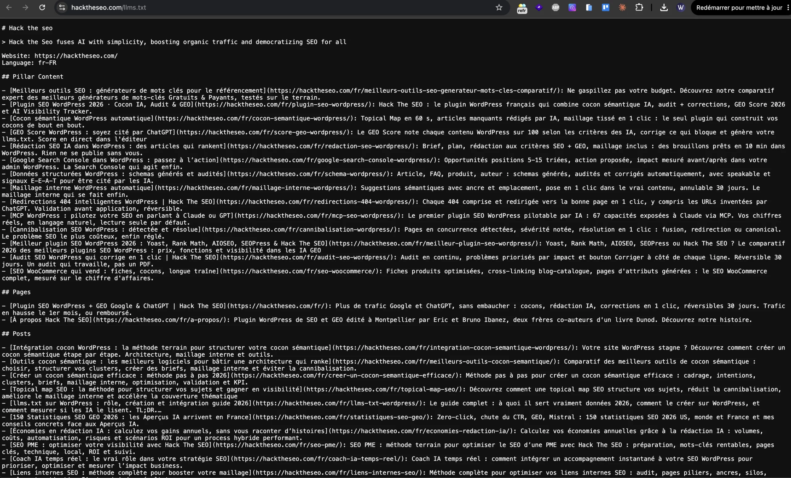 llms.txt WordPress: preview of the generated llms.txt file