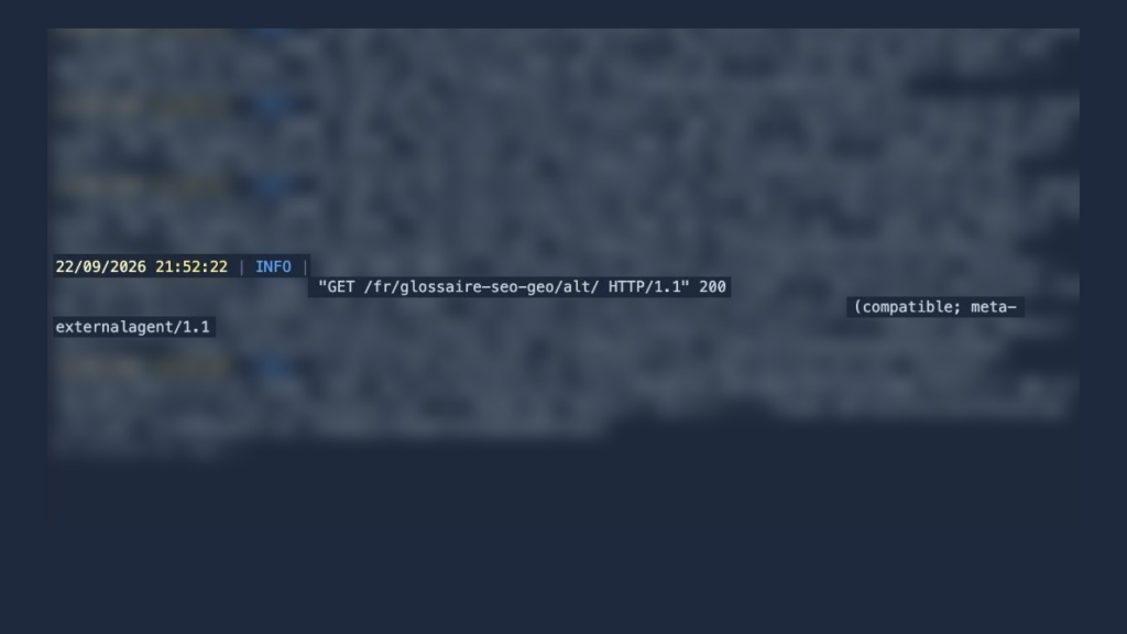 Server access log: one meta-externalagent line, Meta's crawler, on a page of the site on 22 September 2026 at 21:52