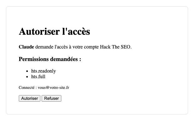 The Hack The SEO authorization page, with the Authorize and Deny buttons