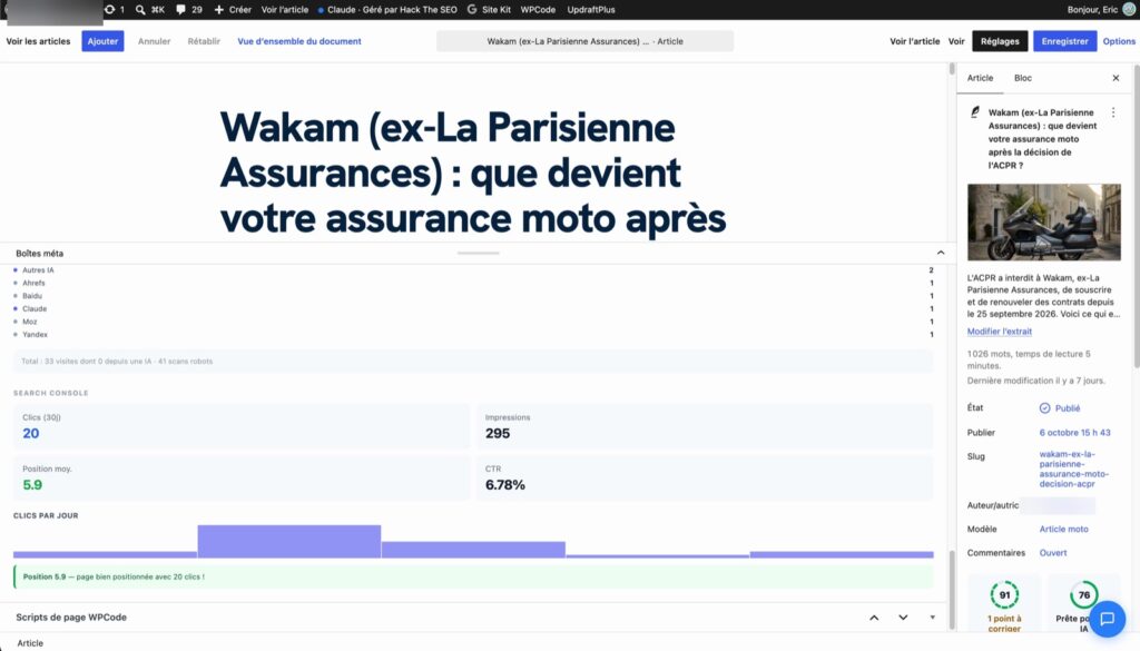Search Console clicks and impressions for an article cited in an AI Overview