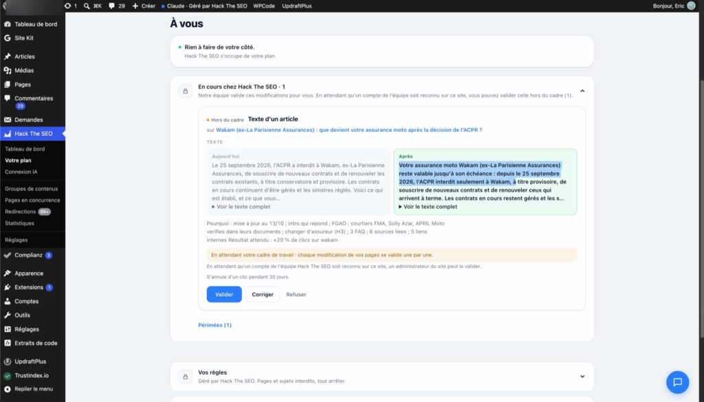 Approving Claude’s new intro in WordPress