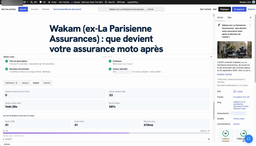 Visits and AI crawler hits on an article cited in a Google AI Overview